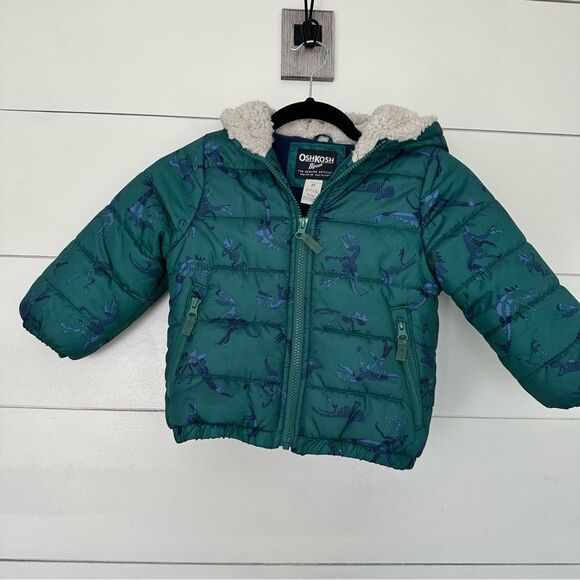 OshKosh Bgosh Green Dinosaur Sherpa Jacket - Picture 1 of 5